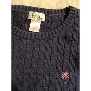 Lilly Pulitzer Navy Blue Cable‎ Knit Crew Neck Pullover L/S Sweater Large Cotton